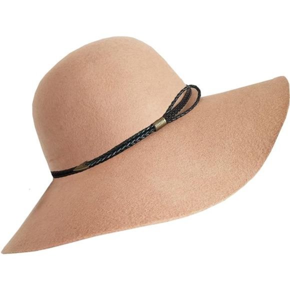 Women\'s Wool Foldable Wide Brim Retro Fedora Floppy Felt Bowler Hat, Z-beige